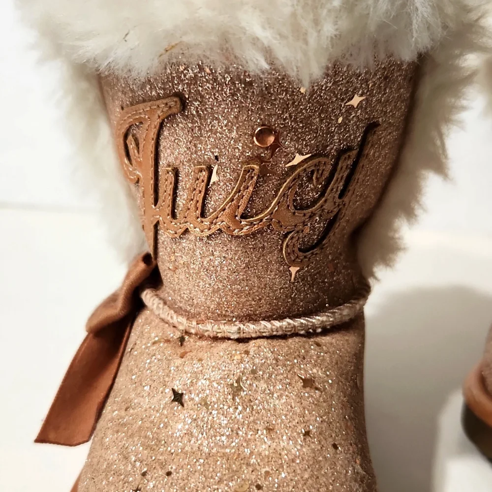 Juicy Couture Windsor Girl's Rose Gold Sparkle Faux Fur Toddler Boots Size 6